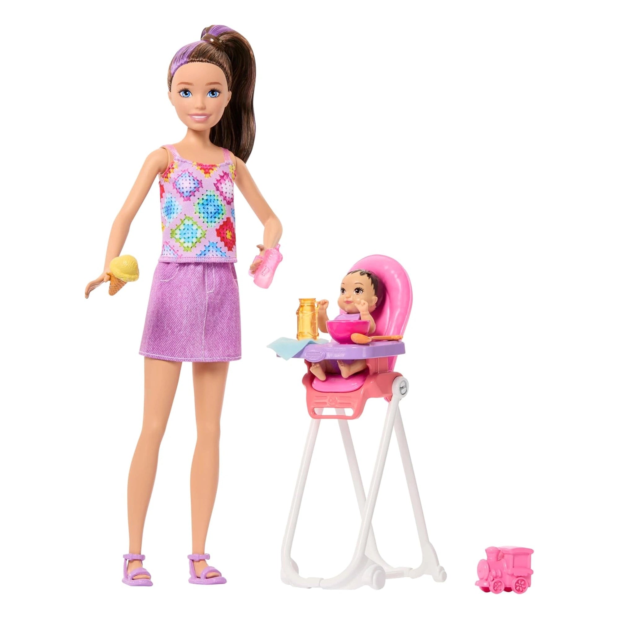 barbie-skipper-babysitters-inc-playset-brunette-doll-brunette-toddler-doll-high-chair-food-hakoo-box-fuera-de-caja