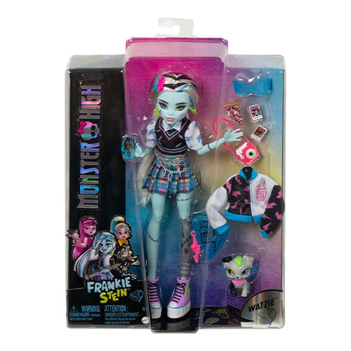 Muñeca Monster High Frankie Stein con accesorios y mascota Watzie en caja original